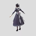 Elegant Game And Movie Character In Dark Maid Outfit With White Apron And Lace Details