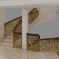 Luxurious Classical Staircase With Golden Carved Railing And Green Gemstone Decorations