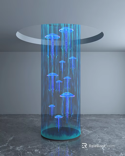Decorative Transparent Column With Blue Jellyfish Light Projection In Modern Interior 3d model