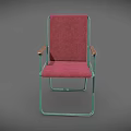 Leisure Chair With Red Cushion Backrest Wooden Armrests And Metal Frame