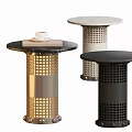 Modern Side Tables With Marble Tops And Grid Patterned Gold White Black Bases 3d model