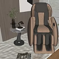 Modern Brown And Beige Leather Massage Chair In Cozy Interior With Side Table