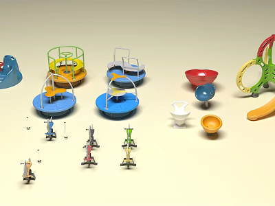 Colorful Children's Playground Equipment with Rotating Seats Bowls Rings and Small Structures 3d model