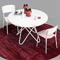 White Round Dining Table With Chairs Set On Red Rug And Decorative Items 3d model