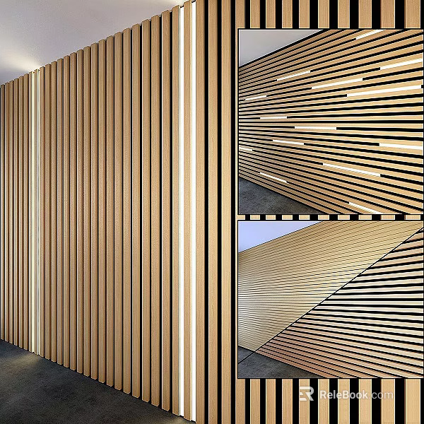 Modern Interior Wall Decor With Wooden Striped Design And Various Arrangements 3d model 