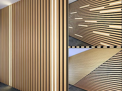 Modern Interior Wall Decor With Wooden Striped Design And Various Arrangements 3d model