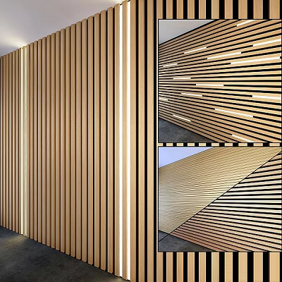 Modern Interior Wall Decor With Wooden Striped Design And Various Arrangements 3d model