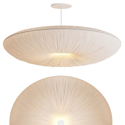 Elegant Modern Round Pendant Light With Pleated Beige Fabric And Soft Illumination Design 3d model