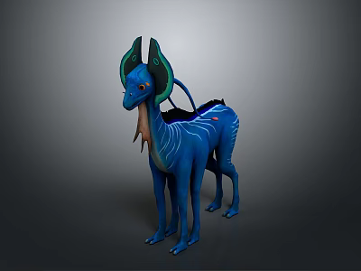 Vibrant Blue Mythical Creature Featuring Green Ears Deer Like Body And Glowing Accents 3d model
