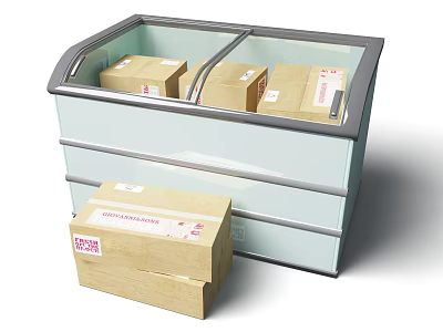 Commercial Display Freezer Equipment With Glass Door And Cardboard Storage Boxes Inside And Outside 3d model