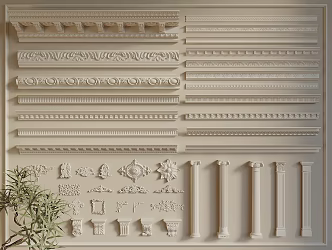 French simple European gypsum line carved Roman column stigma angle flower gypsum component decorative line 3d model