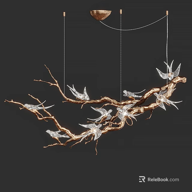 Artistic Branch Shaped Chandelier With Silver Bird Decor For Interior Design 3d model 