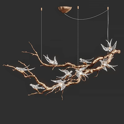Artistic Branch Shaped Chandelier With Silver Bird Decor For Interior Design 3d model