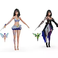 Game and Movie Female Characters Featuring Different Outfits Wings and Weapons