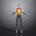 3D Character With Pink Hair Yellow Top Red Vest Black Gloves And Red Shoes