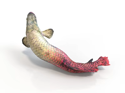 Vibrant Mythical Animal With Scaly Body And Red Fish Tail On White Background 3d model