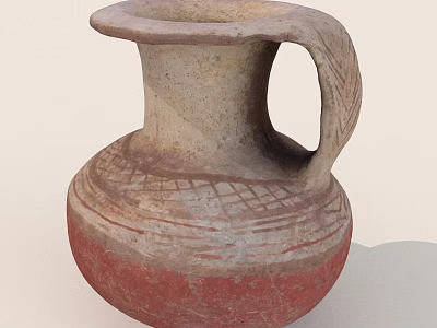 Ancient Pottery Vase With Handle And Geometric Patterns On Red Base 3d model
