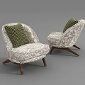 Two Stylish White Single Sofas With Fluffy Fabric Green Cushions And Wooden Legs