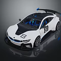 White BMW Sports Car With Black Roof Blue Accents Rear Spoiler And Illuminated Interior