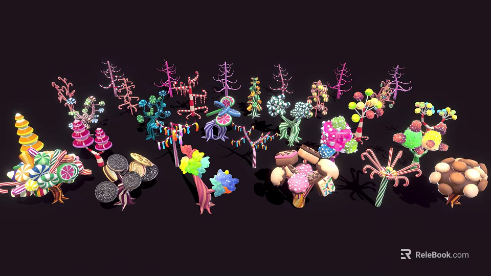 Colorful Assorted Candies and Decorative Desserts with Various Shapes and Bright Hues 3d model 