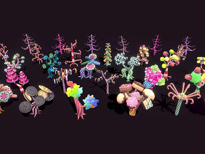 Colorful Assorted Candies and Decorative Desserts with Various Shapes and Bright Hues 3d model