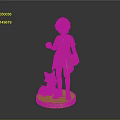 Golden Statue Standing Figure With Small Animal Companion On Circular Shiny Base
