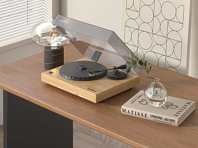 Stylish Decorative Ornament Set With Wooden Base Turntable Glass Dome And MATISSE Book 3d model