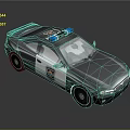 Gray Police Sedan With Blue Red Lights And Badge On Body