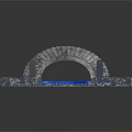 Cartoon Scene With Stone Bridge Over Blue Water And Brick Walls On Cobblestone Path