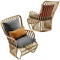 Rattan Leisure Chairs with Gray Orange Green Cushions and Woven Design