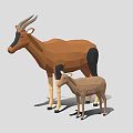 Low Poly 3D Model of Two Antelopes Mother and Baby Standing Together