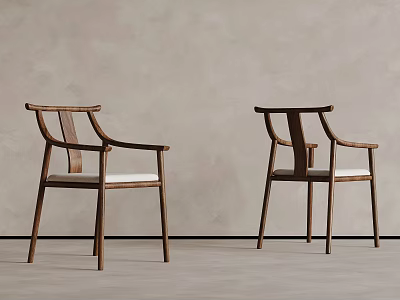 Middle-style tea table and chair with armrests 3d model