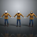 Game Film Characters 3D Models With Yellow Jackets Blue Jeans Brown Boots In Three Poses