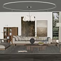 Cozy Modern Living Room Interior With Beige Sofa Wooden Coffee Table And Decorative Paintings