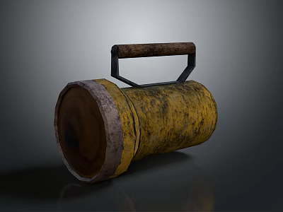 Vintage Yellow Household Bucket With Wooden And Metal Handle For Storage 3d model