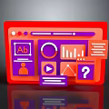 Red Tablet Digital Interface With Purple Icons Charts Play Button User Avatar And Question Mark 3d model