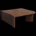 Dark Brown Wooden Coffee Table With Curved Edge And Natural Wood Grain Design