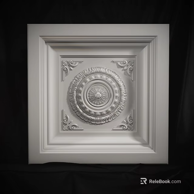 Decorative White Ceiling Light Panel with Intricate Embossed Patterns and Ornate Frame 3d model