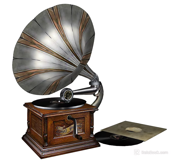 Vintage Phonograph Audio Speaker With Wooden Base And Vinyl Record Player 3d model 