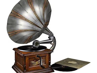 Vintage Phonograph Audio Speaker With Wooden Base And Vinyl Record Player 3d model