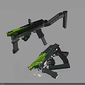 Green Toy Guns with Yellow Decorative Patterns in Two Display Positions 3d model
