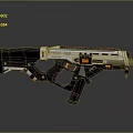 Futuristic Tactical Gun With White Black Finish Orange Accents And Rail System Design