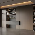 Modern Built in Wooden Bookcase With Shelves Books Decorative Items And Drawers
