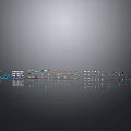 Colorful Game and Movie Character Models Neatly Arranged on Reflective Surface with Gray Gradient Background