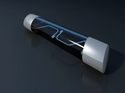 Transparent Cylindrical Tube With White End Caps And Internal Line Structure 3d model