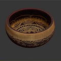Intricate Carved Sculpture Bowl With Gold And Black Ornate Patterns And Traditional Designs