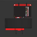 Red And Black Industrial Mechanical Equipment With Arched Component And Pedal Base Stand