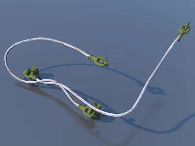 Detailed View Of White Curved Cable With Green Connectors On Blue Background 3d model