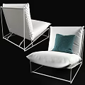 White Upholstered Single Sofa With Metal Frame And Green Pillow 3d model