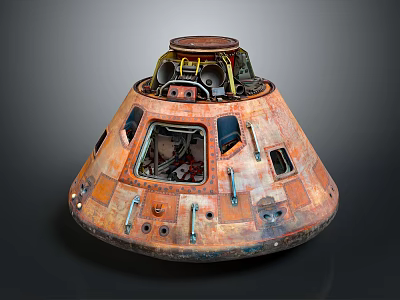 Cartoon Scene Showcasing Rusty Space Capsule Round Structure Windows And Interior Equipment 3d model